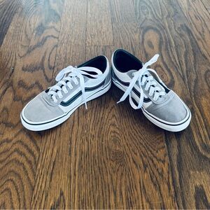 Excellent Condition Canvas Vans Kids Sneakers in Gray and Black with Red Accent